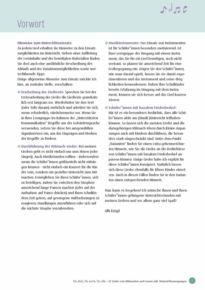 Für dich, für mich, für alle - 32 Lieder zum Mitmachen und Lernen inkl. Unterrichtsanregungen