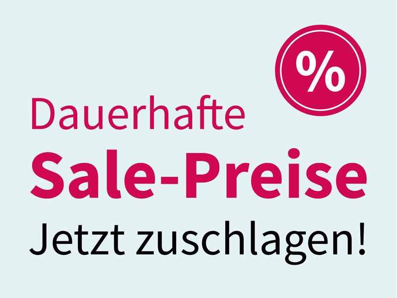 Hinweis auf Schnäppchen-Preise und dauerhaft reduzierte Titel.