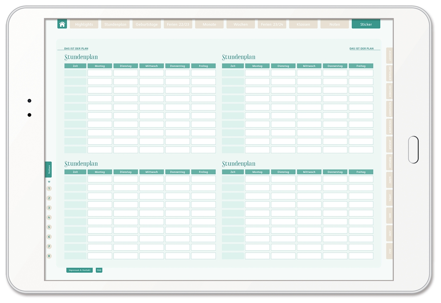 Mein digitaler Lehrerplaner (6 Unterrichtsstunden) – Streifenmeer – Lehrerkalender für das Schuljahr 2023/2024 - PDF-Basis-Lizenz