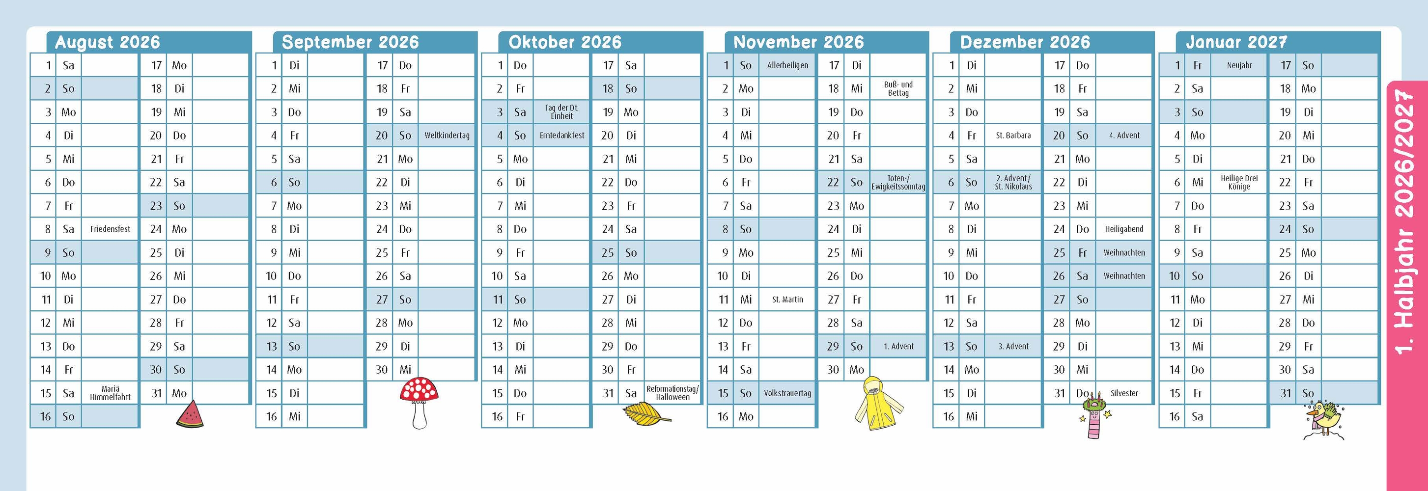 Der Wochen-Tischkalender für das Kita-Jahr 2026/2027