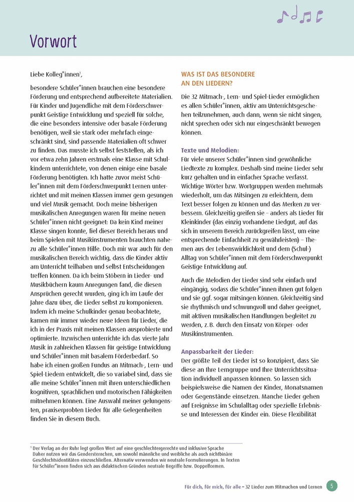 Für dich, für mich, für alle - 32 Lieder zum Mitmachen und Lernen inkl. Unterrichtsanregungen