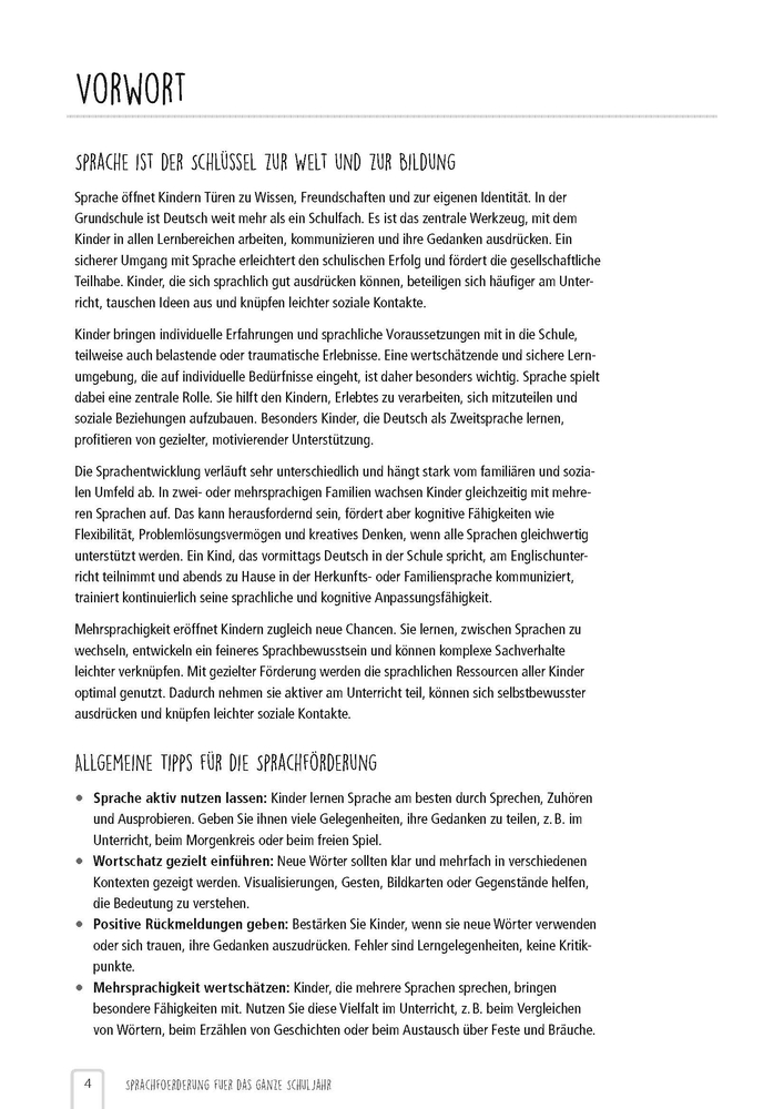 Sprachförderung für das ganze Schuljahr