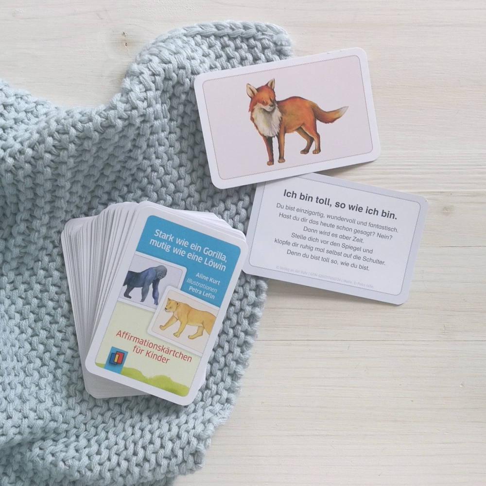 Stark wie ein Gorilla, mutig wie eine Löwin – Affirmationskärtchen für Kinder Stark wie ein Gorilla, mutig wie eine Löwin – Affirmationskärtchen für Kinder
