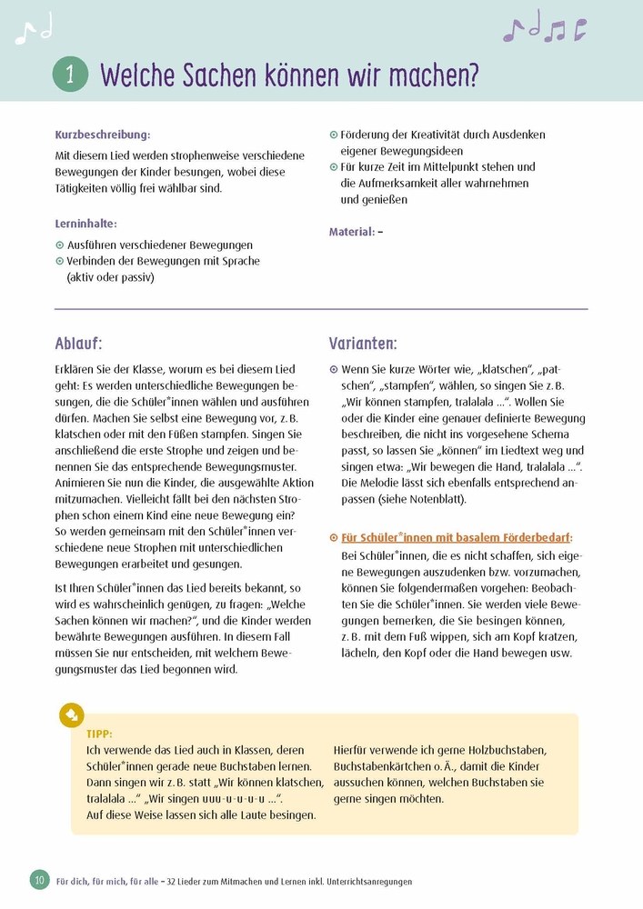 Für dich, für mich, für alle - 32 Lieder zum Mitmachen und Lernen inkl. Unterrichtsanregungen