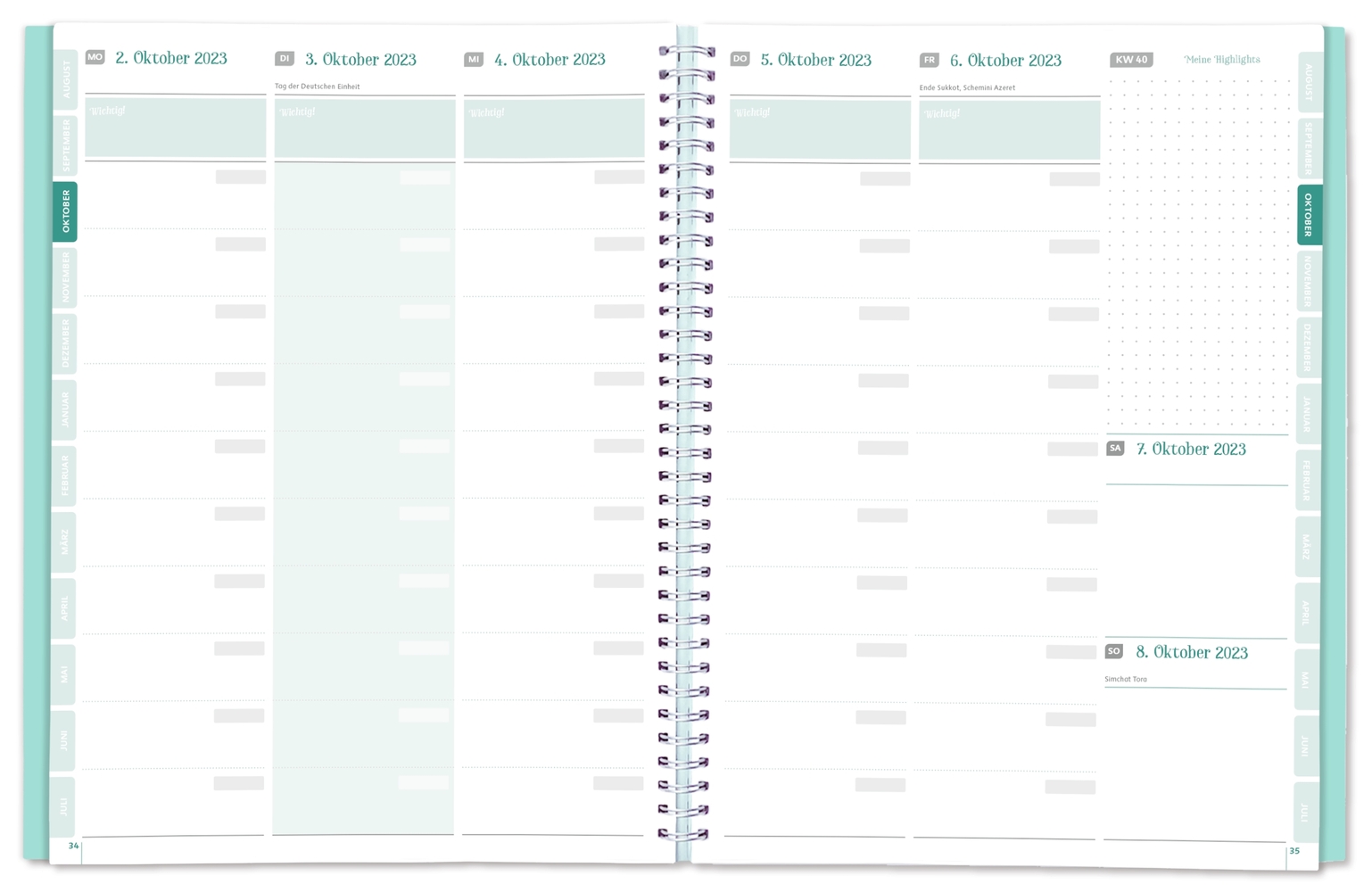 Mein Lehrerplaner - A4+ - Ringbindung - Lehrerkalender für das Schuljahr 2023/2024 - Streifenmeer