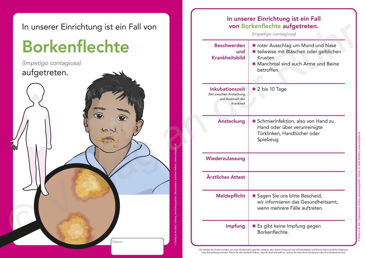 Ergänzungsset: Achtung, Ansteckungsgefahr! – 8 weitere Aushänge und Merkblätter zu übertragbaren Krankheiten Ergänzungsset: Achtung, Ansteckungsgefahr! – 8 weitere Aushänge und Merkblätter zu übertragbaren Krankheiten