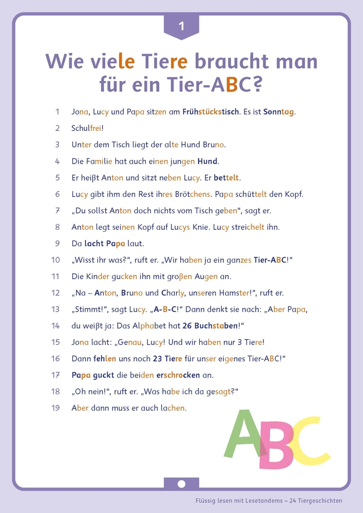 Flüssig lesen mit Lesetandems – 24 Tiergeschichten, Klasse 3/4