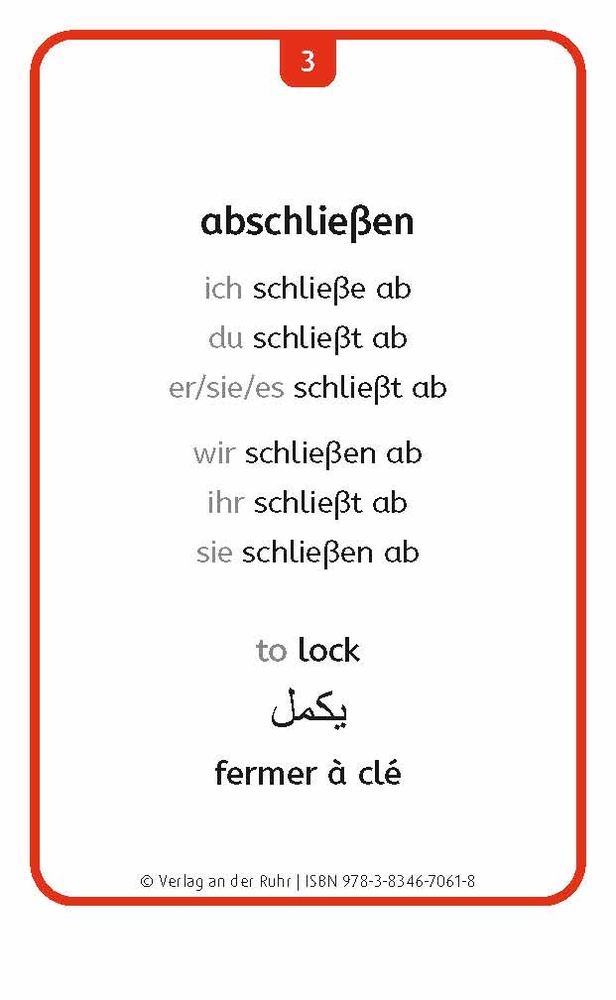 Verben: Set 2 - Deutsch, Englisch, Französisch und Arabisch