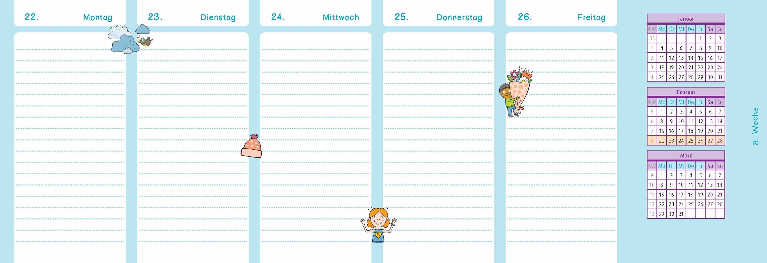 Der Wochen-Tischkalender für das Schuljahr 2026/2027