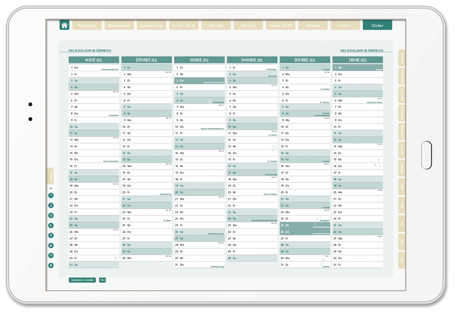 Mein digitaler Lehrerplaner (6 Unterrichtsstunden) – Blättertanz – Lehrerkalender für das Schuljahr 2024/2025 - PDF-Basis-Lizenz