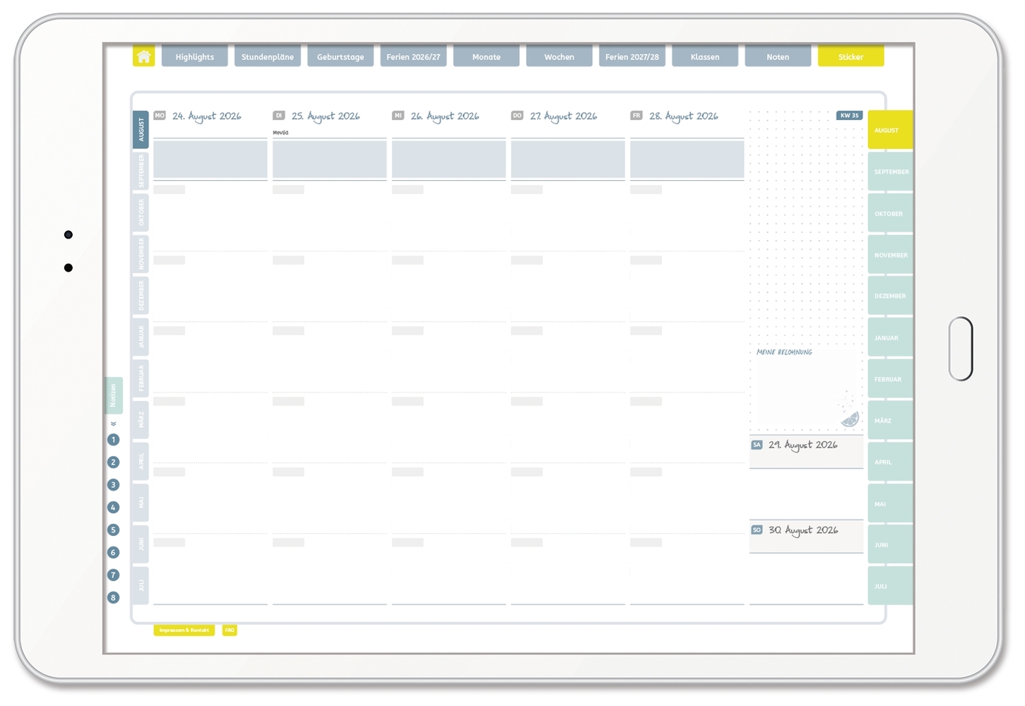 Mein digitaler Lehrerplaner (6 Unterrichtsstunden) – Zitronentanz – Lehrerkalender für das Schuljahr 2026/2027 - PDF-Basis-Lizenz