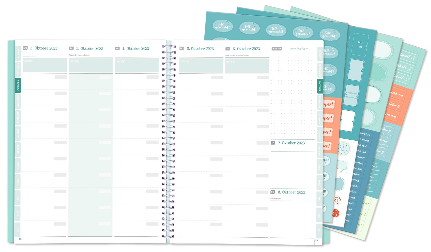 Mein Lehrerplaner - A4+ - Ringbindung - Lehrerkalender für das Schuljahr 2023/2024 - Streifenmeer