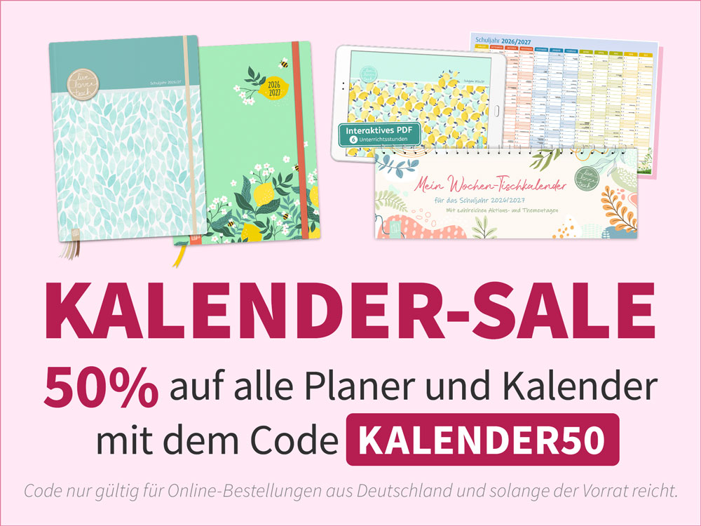 Kalender-Sale: 50% auf Planer und Kalender für das Schuljahr 2026/2027