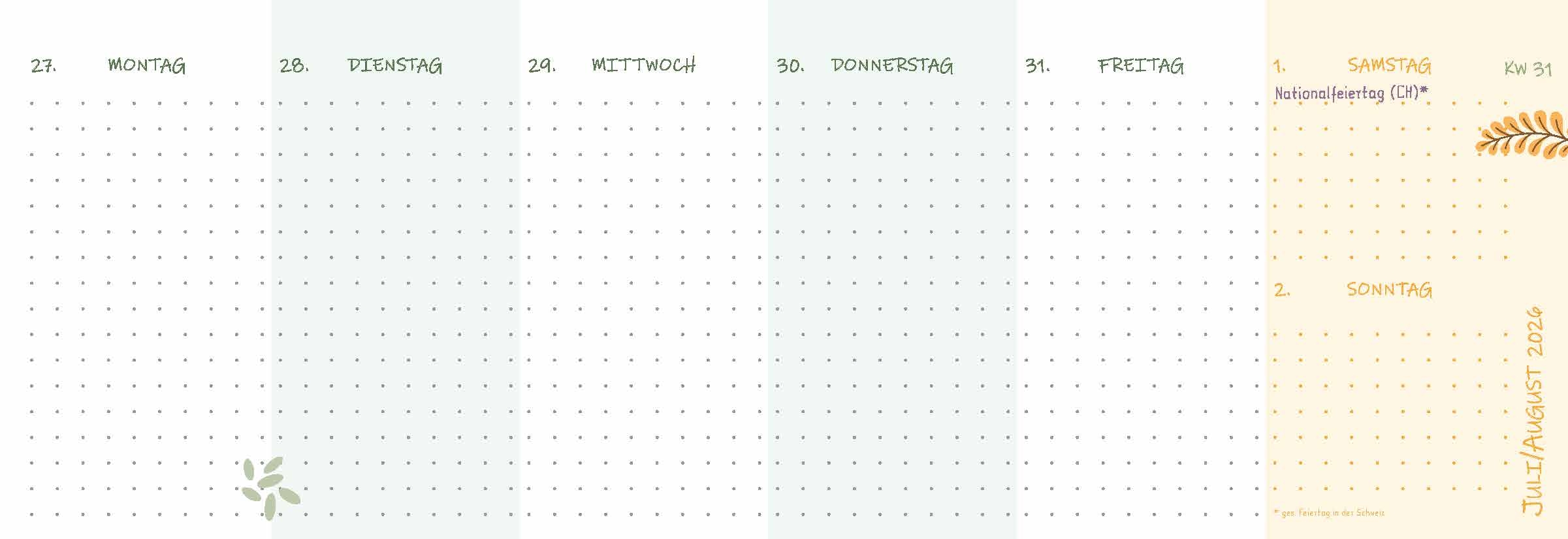 Mein Wochen-Tischkalender für das Schuljahr 2026/2027