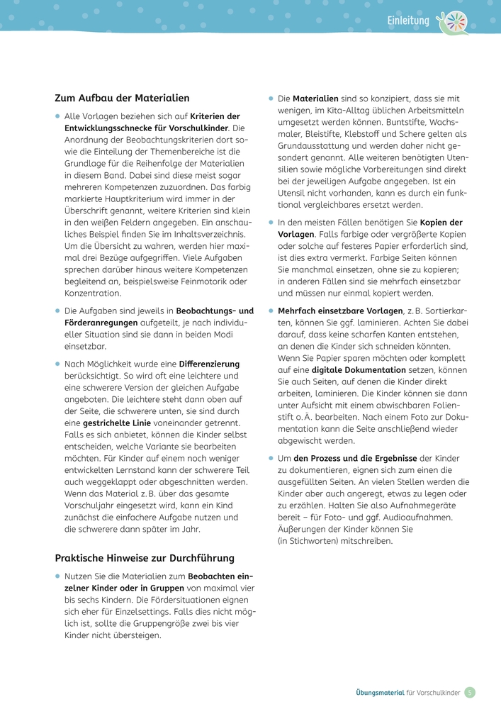 Übungsmaterial für Vorschulkinder