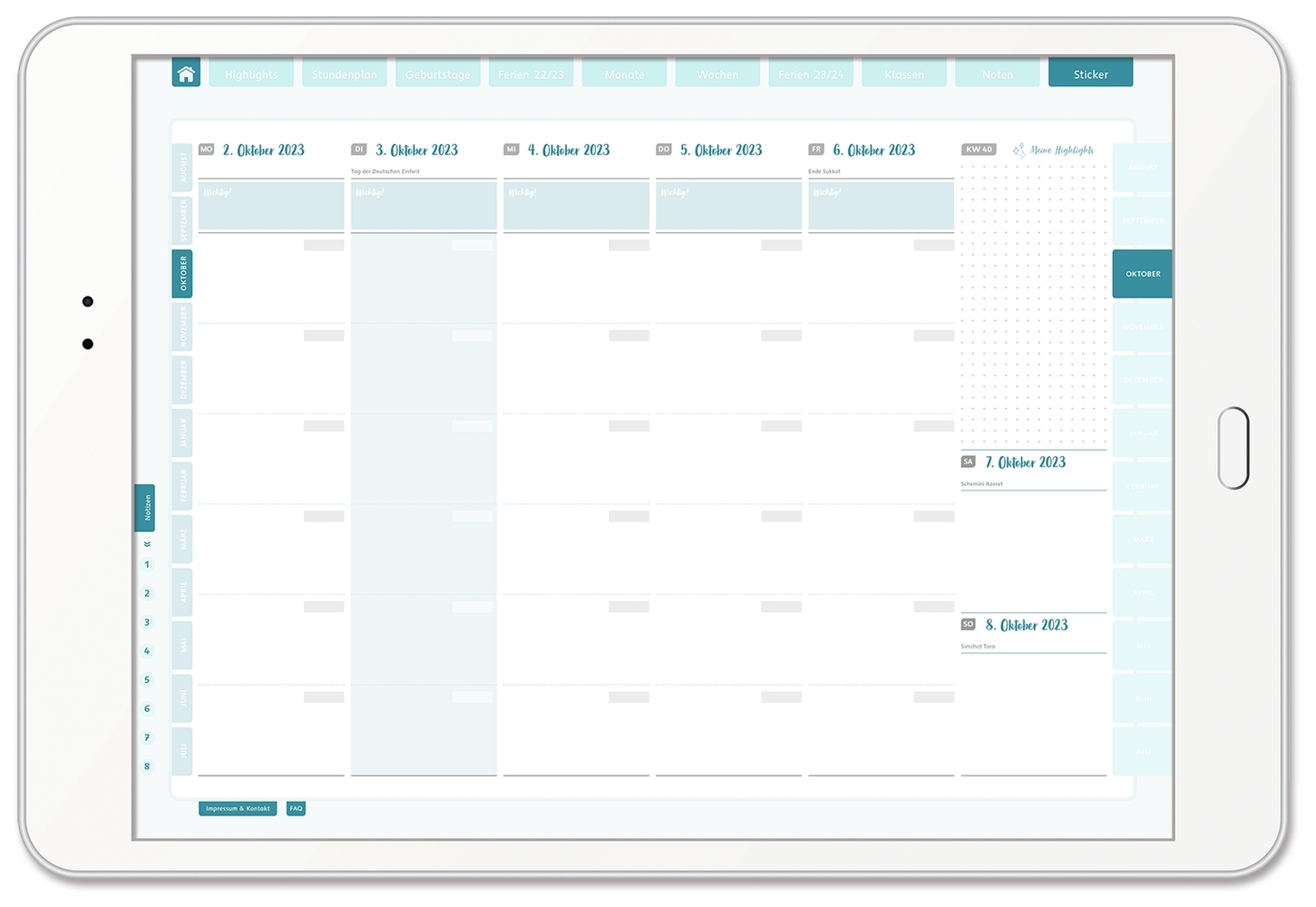Mein digitaler Lehrerplaner (6 Unterrichtsstunden) – Blumenwiese – Lehrerkalender für das Schuljahr 2023/2024 - PDF- Basis - Lizenz
