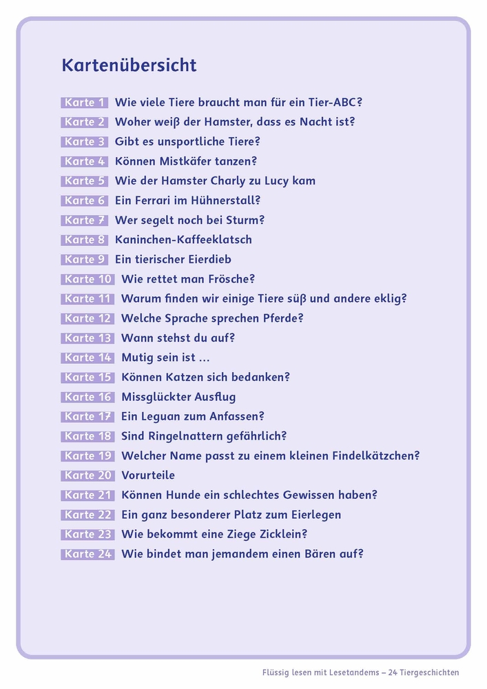 Flüssig lesen mit Lesetandems – 24 Tiergeschichten, Klasse 3/4