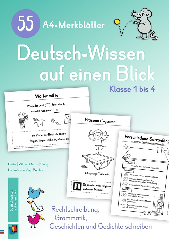 55 A4-Merkblätter Deutsch-Wissen auf einen Blick – Klasse 1 bis 4