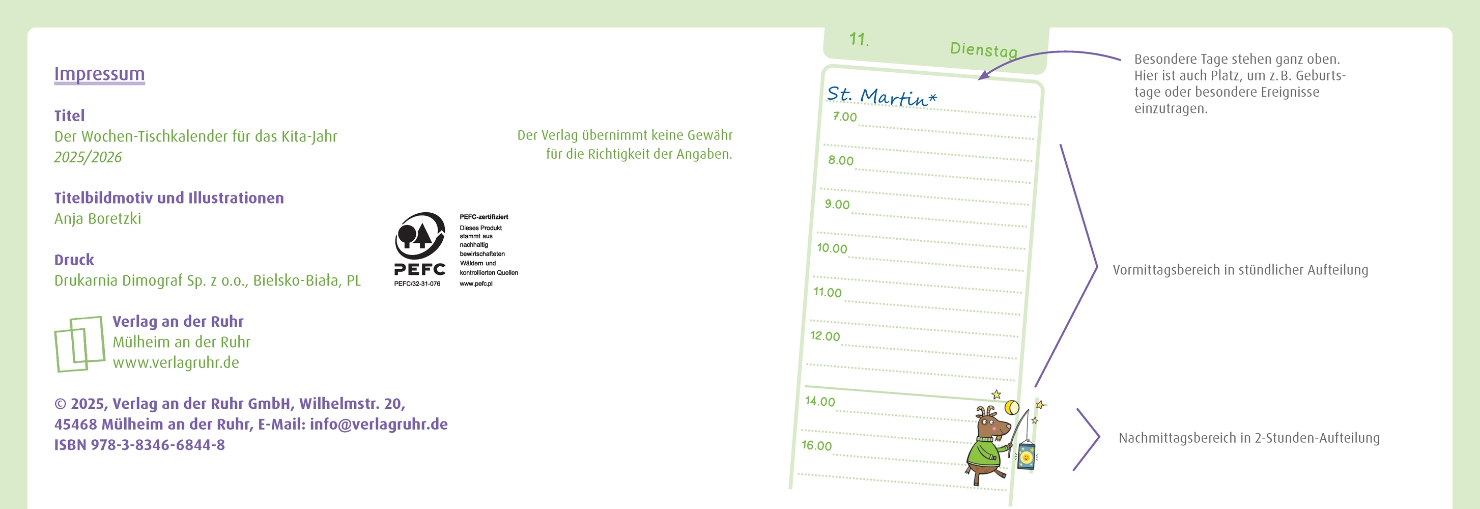 Der Wochen-Tischkalender für das Kita-Jahr 2025/2026 Der Wochen-Tischkalender für das Kita-Jahr 2025/2026