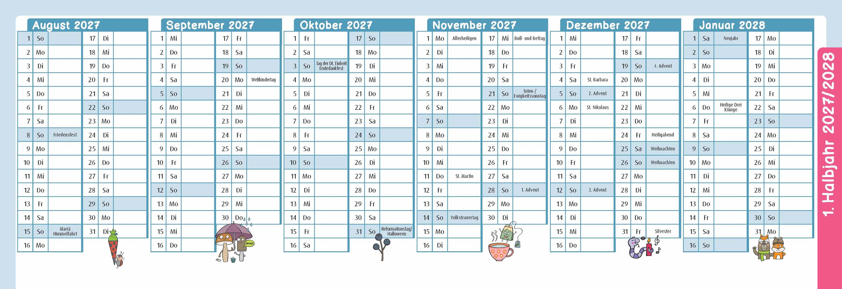 Der Wochen-Tischkalender für das Kita-Jahr 2026/2027