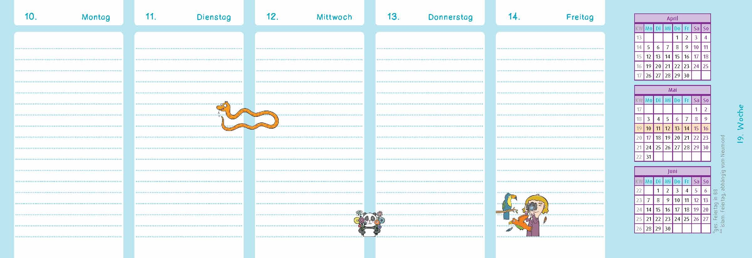 Der Wochen-Tischkalender für das Schuljahr 2026/2027