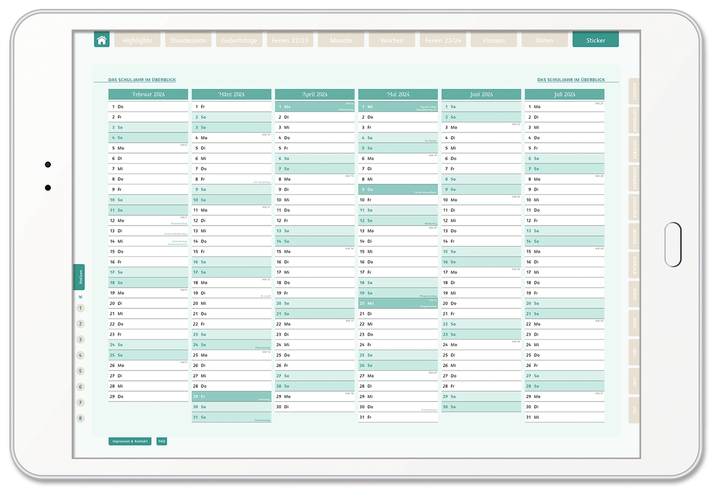 Mein digitaler Lehrerplaner (6 Unterrichtsstunden) – Streifenmeer – Lehrerkalender für das Schuljahr 2023/2024 - PDF-Basis-Lizenz