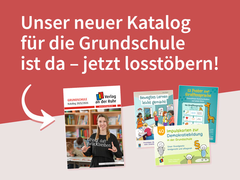 Aufforderung, im neuen Katalog zu stöbern. Darunter die Cover vom Katalog und drei Neuheiten.