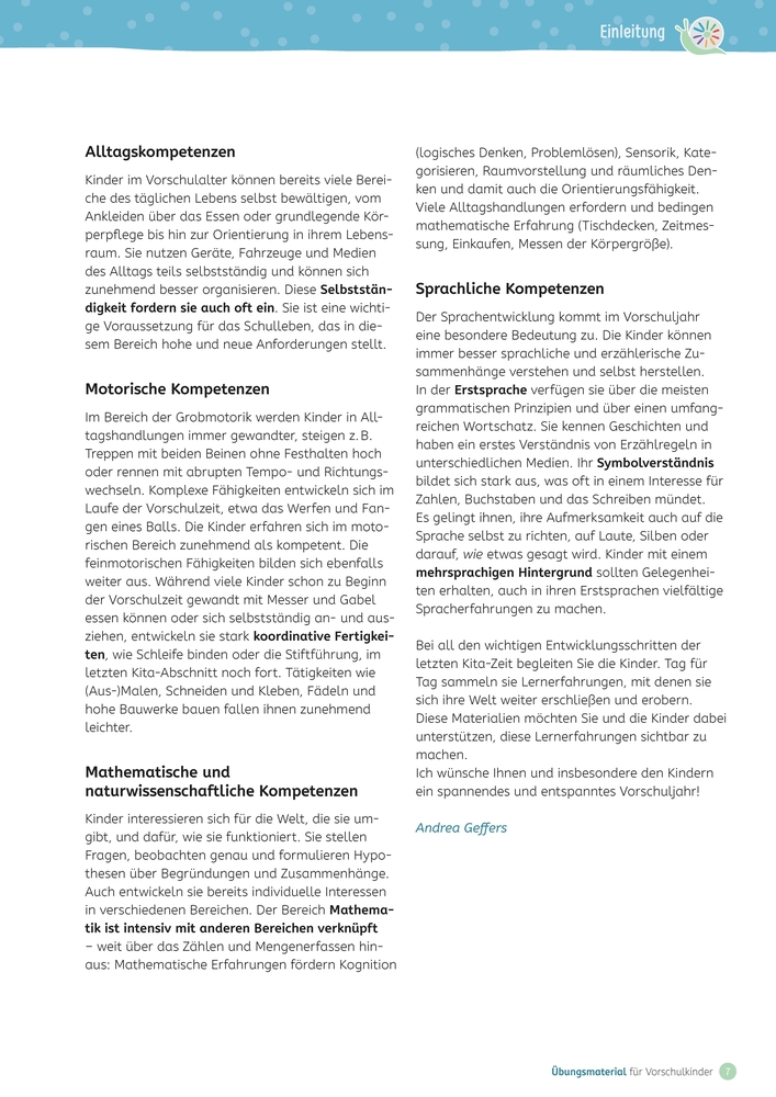 Übungsmaterial für Vorschulkinder