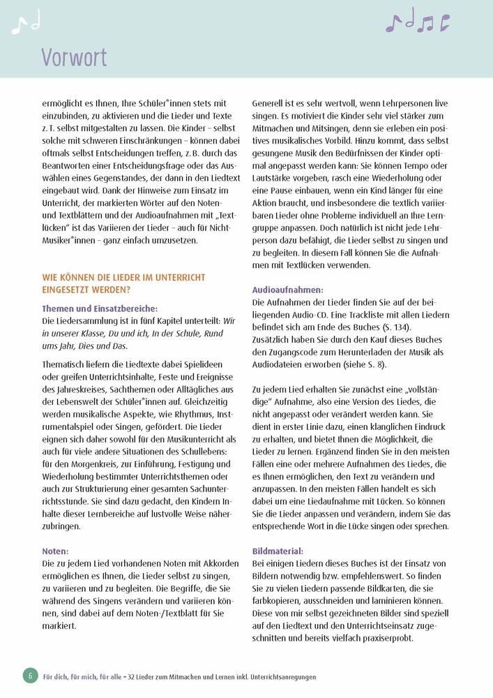 Für dich, für mich, für alle - 32 Lieder zum Mitmachen und Lernen inkl. Unterrichtsanregungen