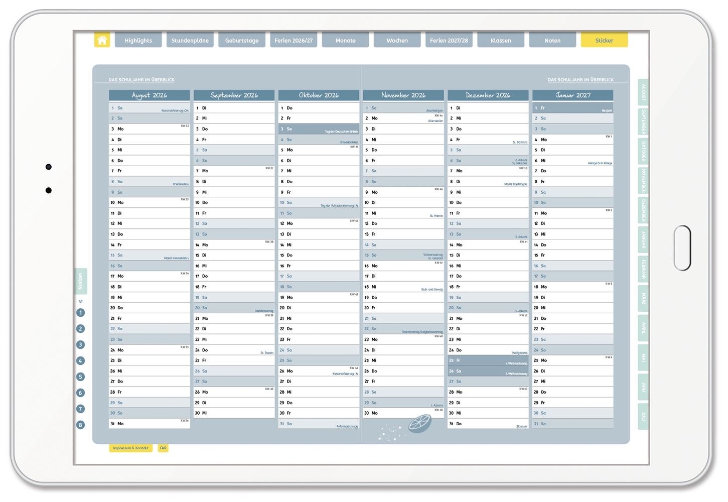 Mein digitaler Lehrerplaner (6 Unterrichtsstunden) – Zitronentanz – Lehrerkalender für das Schuljahr 2026/2027 - PDF-Basis-Lizenz