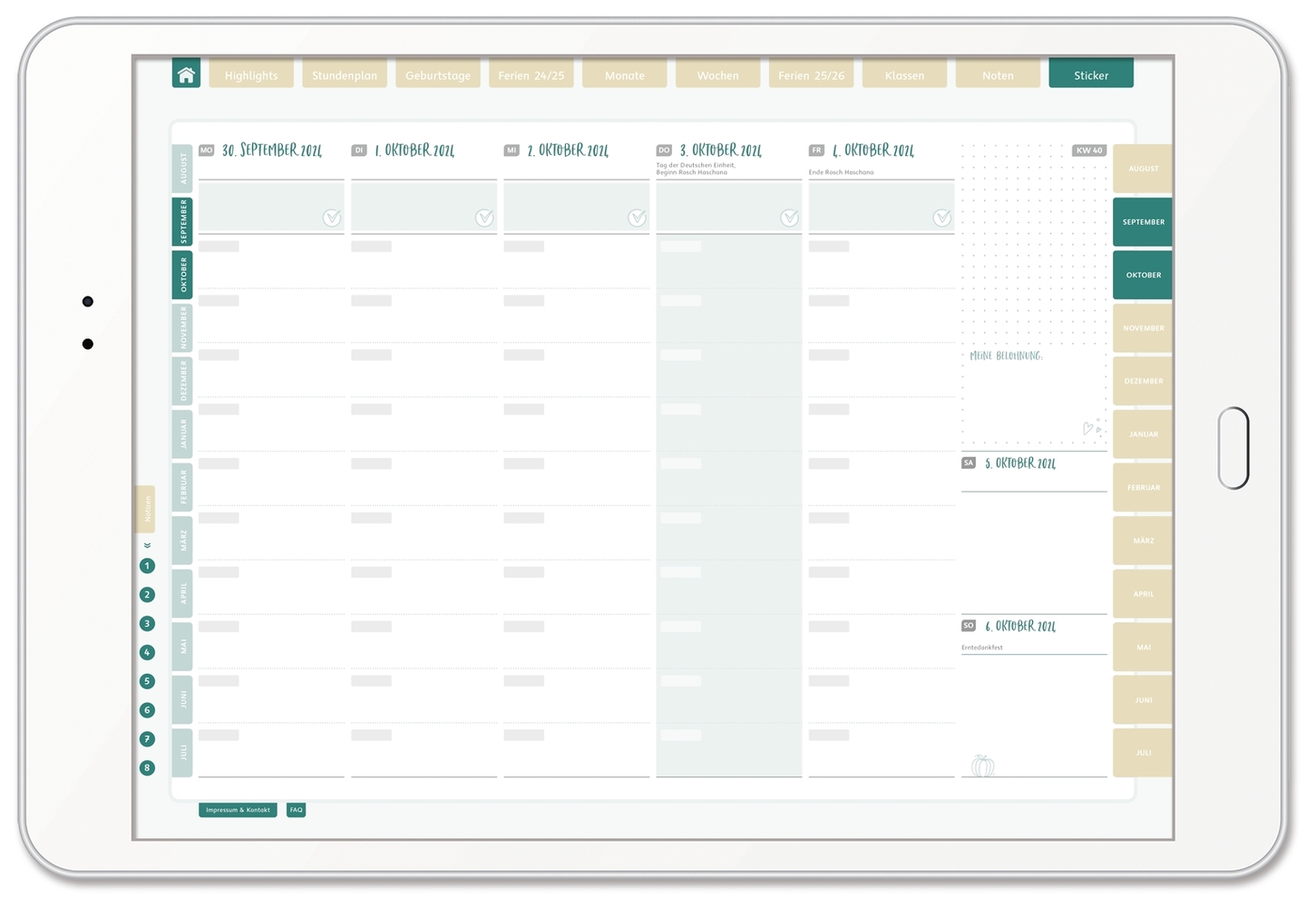 Mein digitaler Lehrerplaner (10 Unterrichtsstunden) – Blättertanz – Lehrerkalender für das Schuljahr 2024/2025 - PDF-Basis-Lizenz