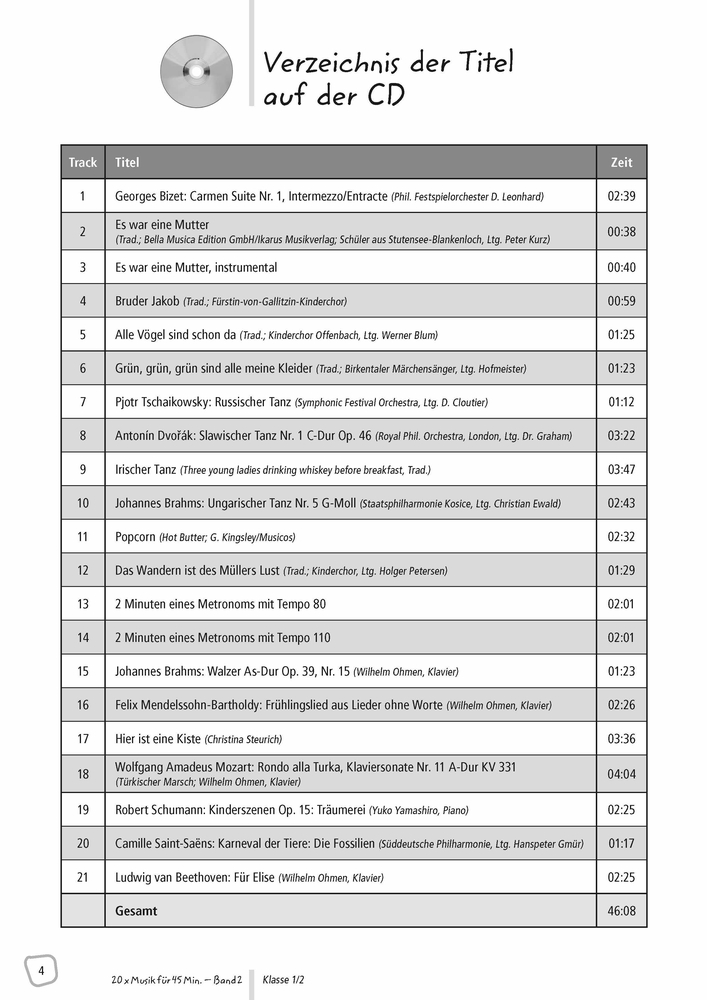 20 x Musik für 45 Minuten - Klasse 1/2 - Band 2