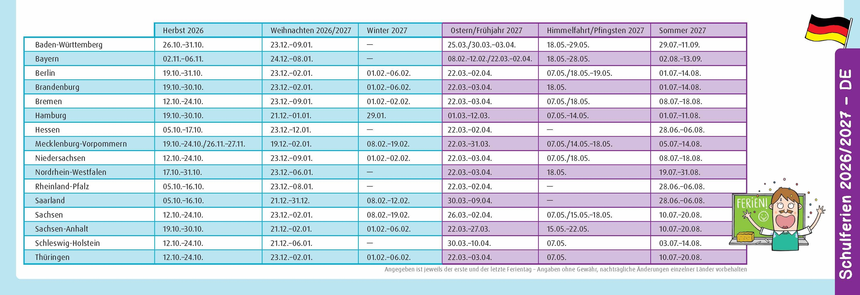 Der Wochen-Tischkalender für das Schuljahr 2026/2027