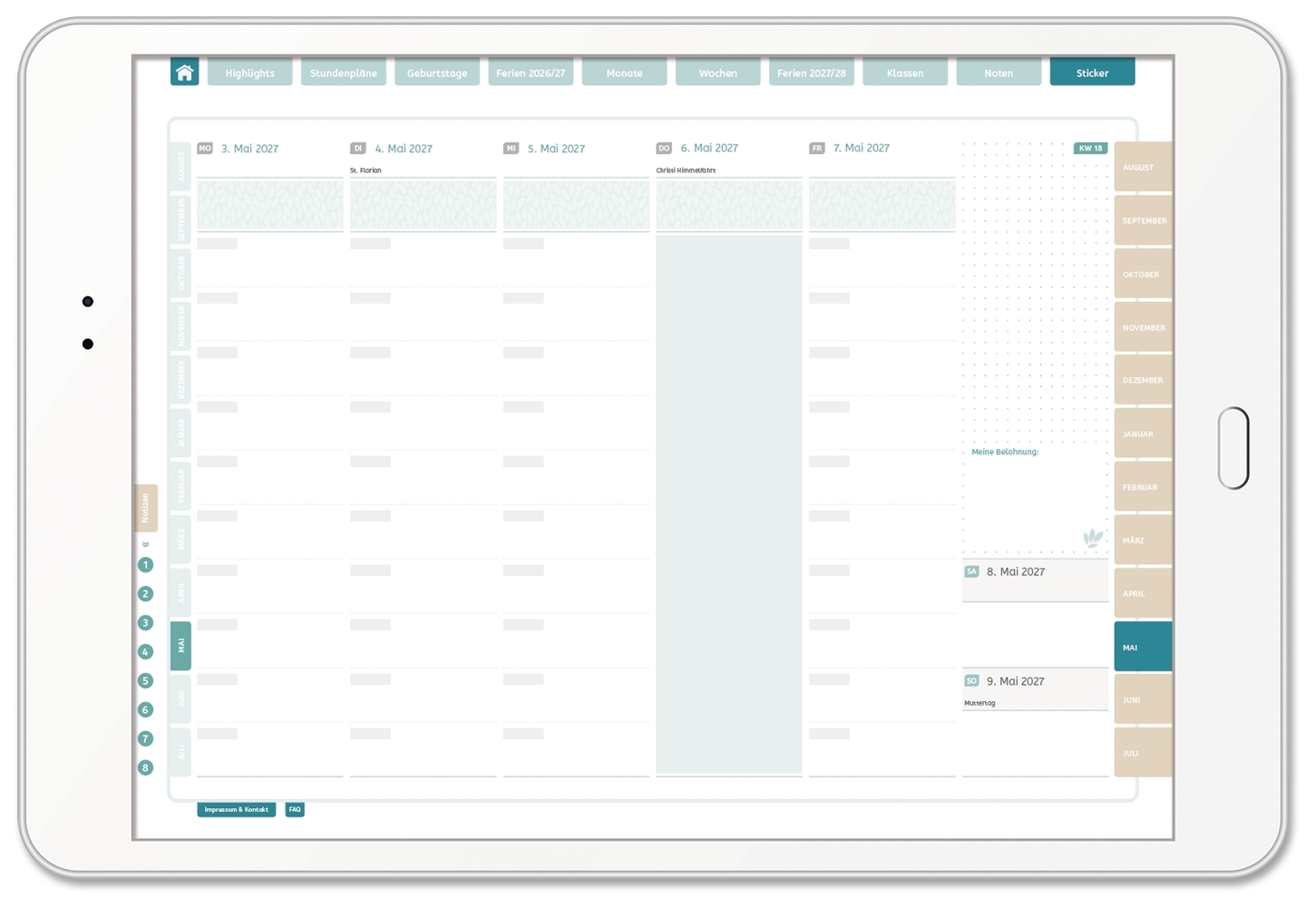 Mein digitaler Lehrerplaner (10 Unterrichtsstunden) – Blättermeer – Lehrerkalender für das Schuljahr 2026/2027 - PDF-Basis-Lizenz