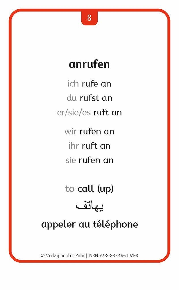 Verben: Set 2 - Deutsch, Englisch, Französisch und Arabisch