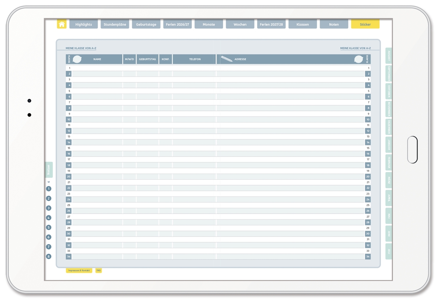 Mein digitaler Lehrerplaner (6 Unterrichtsstunden) – Zitronentanz – Lehrerkalender für das Schuljahr 2026/2027 - PDF-Basis-Lizenz