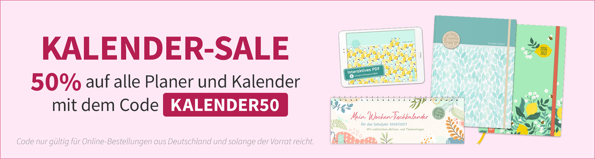 Kalender-Sale: 50% auf Planer und Kalender für das Schuljahr 2026/2027